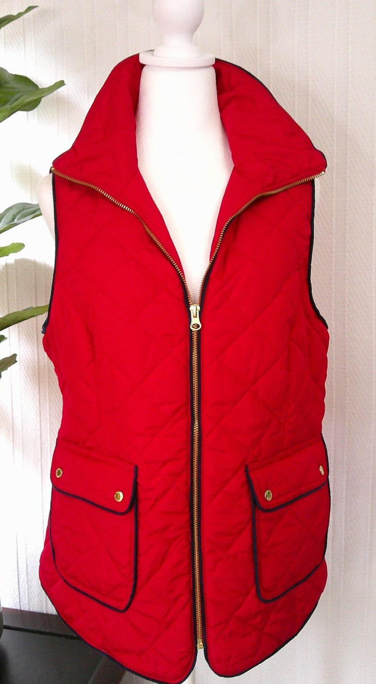 Crown & Ivy Red Quilted Vest Black Trim Womens Large-NWT RTL $74